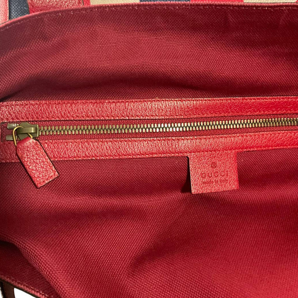 GUCCI Canvas Calfskin Sylvie Stripe Logo Mens Tote Red White Blue Large. - Picture 13 of 16